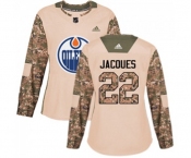 Women Adidas Edmonton Oilers #22 Jean-Francois Jacques Authentic Camo Veterans Day Practice NHL Jersey
