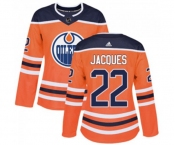 Women Adidas Edmonton Oilers #22 Jean-Francois Jacques Authentic Orange Home NHL Jersey