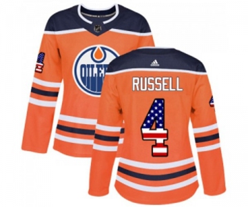 Women Adidas Edmonton Oilers #4 Kris Russell Authentic Orange USA Flag Fashion NHL Jersey