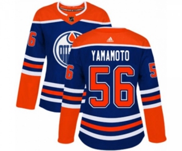 Women Adidas Edmonton Oilers #56 Kailer Yamamoto Authentic Royal Blue Alternate NHL Jersey
