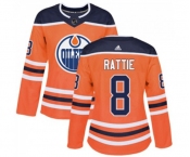 Women Adidas Edmonton Oilers #8 Ty Rattie Authentic Orange Home NHL Jersey