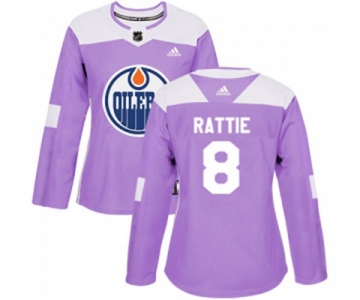 Women Adidas Edmonton Oilers #8 Ty Rattie Authentic Purple Fights Cancer Practice NHL Jersey