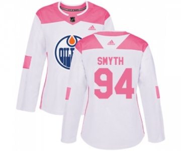 Women Adidas Edmonton Oilers #94 Ryan Smyth Authentic White Pink Fashion NHL Jersey