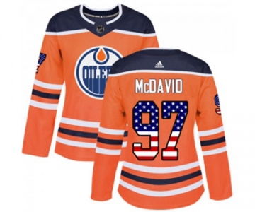 Women Adidas Edmonton Oilers #97 Connor McDavid Authentic Orange USA Flag Fashion NHL Jersey