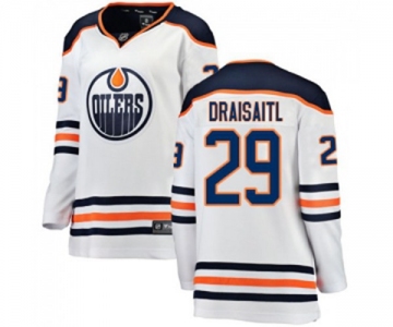 Women Edmonton Oilers #29 Leon Draisaitl Authentic White Away Fanatics Branded Breakaway NHL Jersey