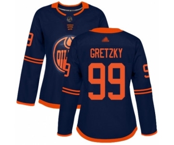 Women's Edmonton Oilers #99 Wayne Gretzky Authentic Navy Blue Alternate Hockey Jersey