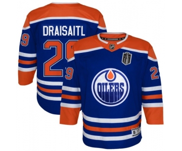 Youth Edmonton Oilers #29 Leon Draisaitl Royal 2025 Stanley Cup Final Home Premier Jersey