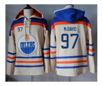 Men's Edmonton Oilers #97 Connor McDavid Cream Sawyer Hooded Sweatshirt Stitched NHL Jersey