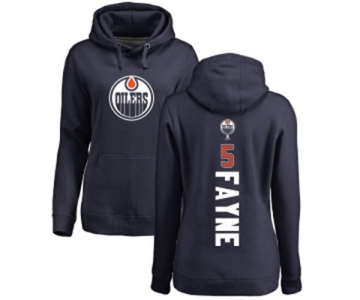 NHL Women Adidas Edmonton Oilers #5 Mark Fayne Navy Blue Backer Pullover Hoodie