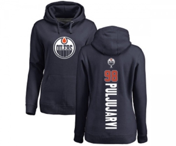 NHL Women Adidas Edmonton Oilers #98 Jesse Puljujarvi Navy Blue Backer Pullover Hoodie