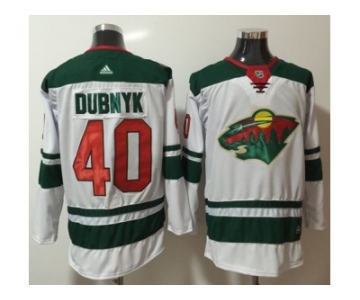Men Adidas Minnesota Wild #40 Devan Dubnyk White Road Authentic Stitched NHL Jersey