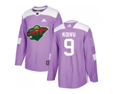 Men Adidas Minnesota Wild #9 Mikko Koivu Purple Authentic Fights Cancer Stitched NHL Jersey