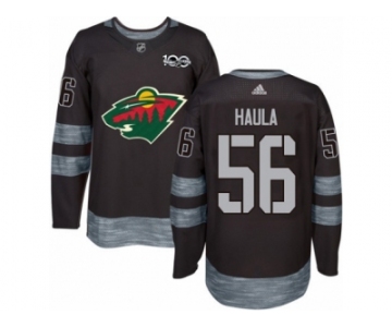 Men's Adidas Minnesota Wild #56 Erik Haula Authentic Black 1917-2017 100th Anniversary NHL Jersey