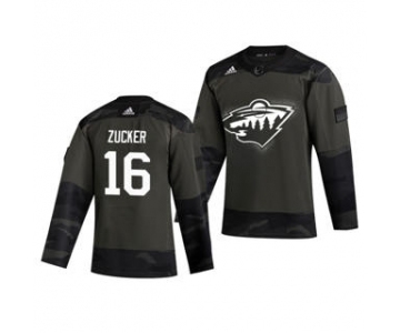 Men's Minnesota Wild #16 Jason Zucker 2019 Veterans Day Authentic Practice Hockey Jersey Camo