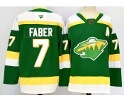 Men's Minnesota Wild #7 Brock Faber Green 2024-25 Alternate With A Patch Stitched Hockey Jersey