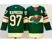 Men's Minnesota Wild #97 Kirill Kaprizov Green 2024-25 With Patch Home Stitched Hockey Jersey