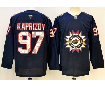 Men's Minnesota Wild #97 Kirill Kaprizov Navy 2024-25 Stitched Hockey Jersey