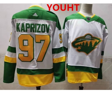 Youth Minnesota Wild #97 Kirill Kaprizov 2021 White Retro Stitched NHL Jersey
