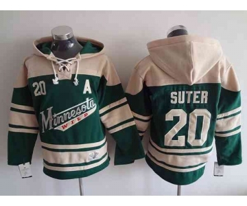 nhl jerseys minnesota wilds #20 suter cream-green[pullover hooded sweatshirt][patch A][suter]