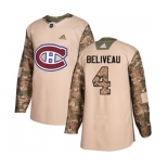 Adidas Montreal Canadiens #4 Jean Beliveau Authentic Camo Veterans Day Practice NHL Jersey
