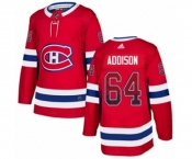 Adidas Montreal Canadiens #64 Jeremiah Addison Authentic Red Drift Fashion NHL Jersey