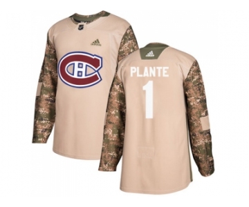 Men Adidas Montreal Canadiens #1 Jacques Plante Camo Authentic 2017 Veterans Day Stitched NHL Jersey