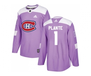 Men Adidas Montreal Canadiens #1 Jacques Plante Purple Authentic Fights Cancer Stitched NHL Jersey
