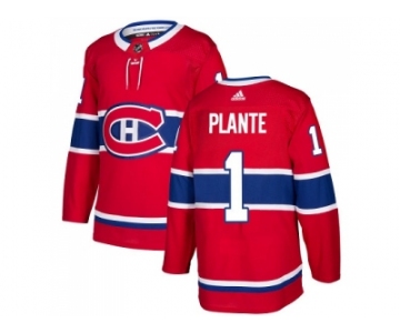 Men Adidas Montreal Canadiens #1 Jacques Plante Red Home Authentic Stitched NHL Jersey