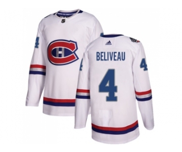 Men Adidas Montreal Canadiens #4 Jean Beliveau White Authentic 2017 100 Classic Stitched NHL Jersey