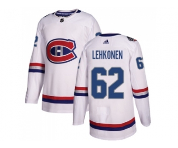 Men Adidas Montreal Canadiens #62 Artturi Lehkonen White Authentic 2017 100 Classic Stitched NHL Jersey
