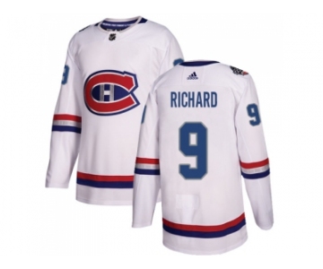 Men Adidas Montreal Canadiens #9 Maurice Richard White Authentic 2017 100 Classic Stitched NHL Jersey