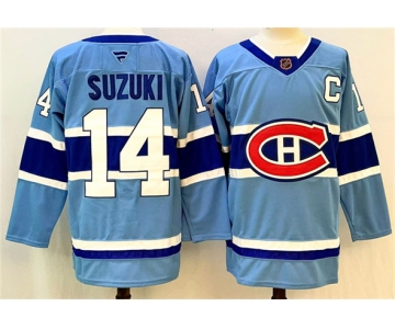 Men's Montreal Canadiens #14 Nick Suzuki Blue 2023-24 Reverse Retro Stitched Jersey