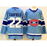 Men's Montreal Canadiens #22 Cole Caufield Blue 2024-25 Reverse Retro Stitched Jersey