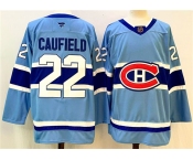 Men's Montreal Canadiens #22 Cole Caufield Blue 2024-25 Reverse Retro Stitched Jersey
