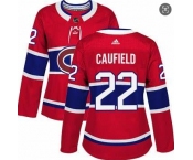 Adidas Montreal Canadiens #22 Cole Caufield Red Home Authentic Women's Stitched NHL Jersey