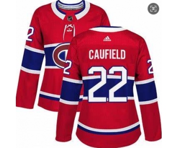 Adidas Montreal Canadiens #22 Cole Caufield Red Home Authentic Women's Stitched NHL Jersey