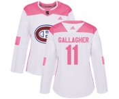 Women Adidas Montreal Canadiens #11 Brendan Gallagher Authentic White Pink Fashion NHL Jersey