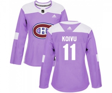 Women Adidas Montreal Canadiens #11 Saku Koivu Authentic Purple Fights Cancer Practice NHL Jersey