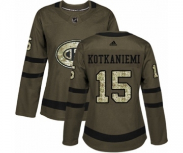 Women Adidas Montreal Canadiens #15 Jesperi Kotkaniemi Authentic Green Salute to Service NHL Jersey