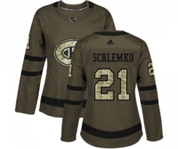 Women Adidas Montreal Canadiens #21 David Schlemko Authentic Green Salute to Service NHL Jersey