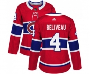 Women Adidas Montreal Canadiens #4 Jean Beliveau Authentic Red Home NHL Jersey
