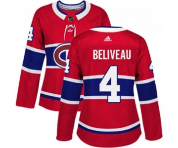 Women Adidas Montreal Canadiens #4 Jean Beliveau Authentic Red Home NHL Jersey
