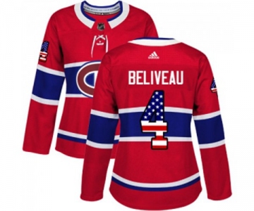 Women Adidas Montreal Canadiens #4 Jean Beliveau Authentic Red USA Flag Fashion NHL Jersey