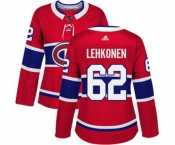 Women Adidas Montreal Canadiens #62 Artturi Lehkonen Authentic Red Home NHL Jersey
