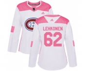 Women Adidas Montreal Canadiens #62 Artturi Lehkonen Authentic White Pink Fashion NHL Jersey