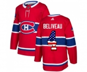 Youth Adidas Montreal Canadiens #4 Jean Beliveau Authentic Red USA Flag Fashion NHL Jersey