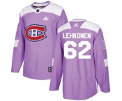 Youth Adidas Montreal Canadiens #62 Artturi Lehkonen Authentic Purple Fights Cancer Practice NHL Jersey