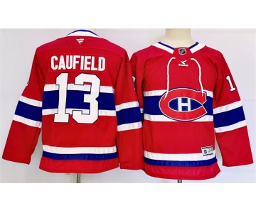 Youth Montreal Canadiens #13 Cole Caufield Red 2024-25 Stitched Jersey
