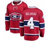 Youth Montreal Canadiens #4 Jean Beliveau Authentic Red Home Fanatics Branded Breakaway NHL Jersey