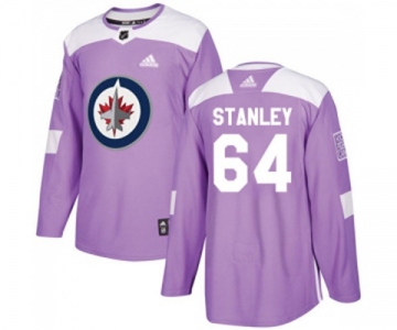 Adidas Winnipeg Jets #64 Logan Stanley Authentic Purple Fights Cancer Practice NHL Jersey